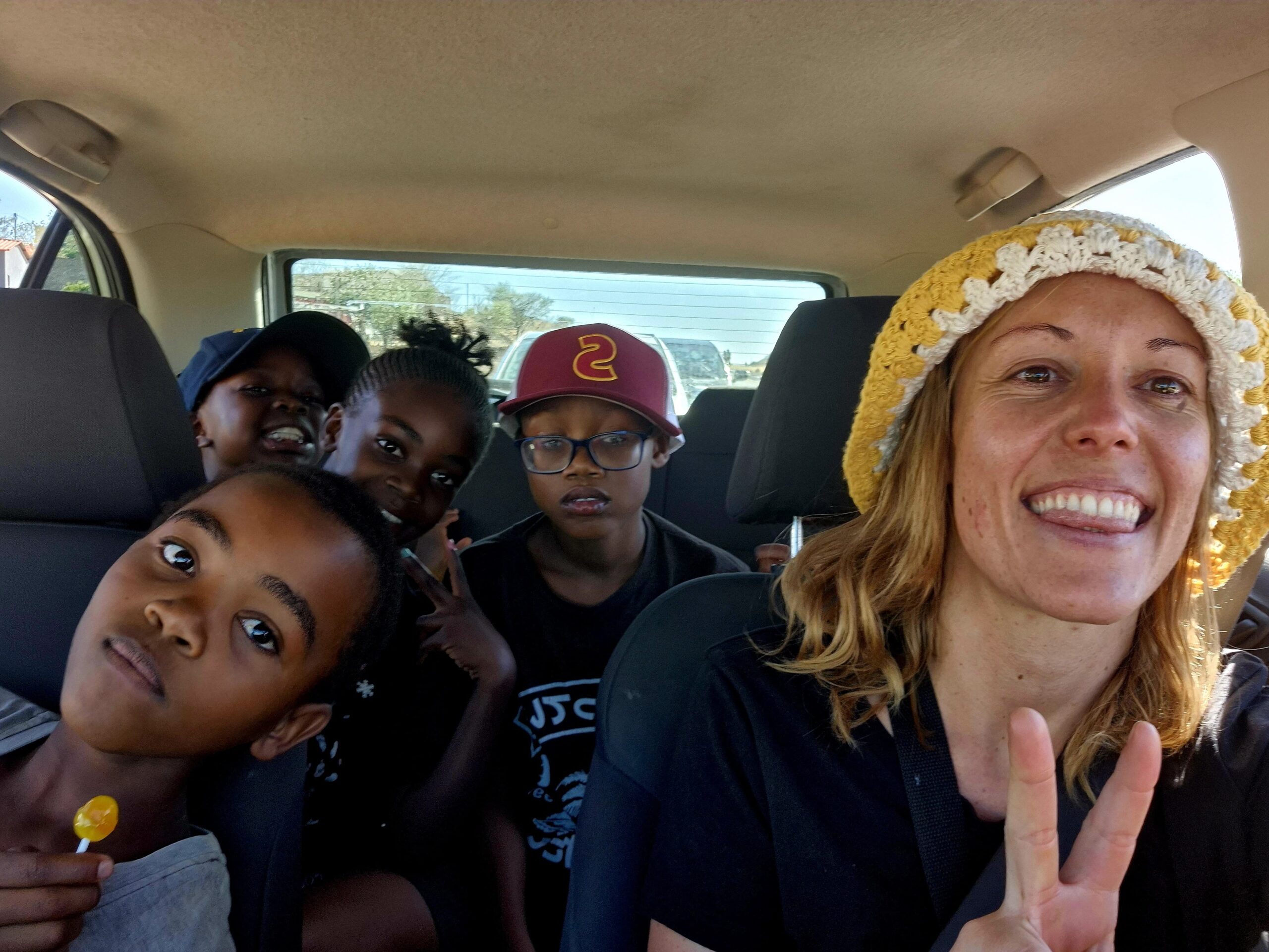 kids in a car with in africa