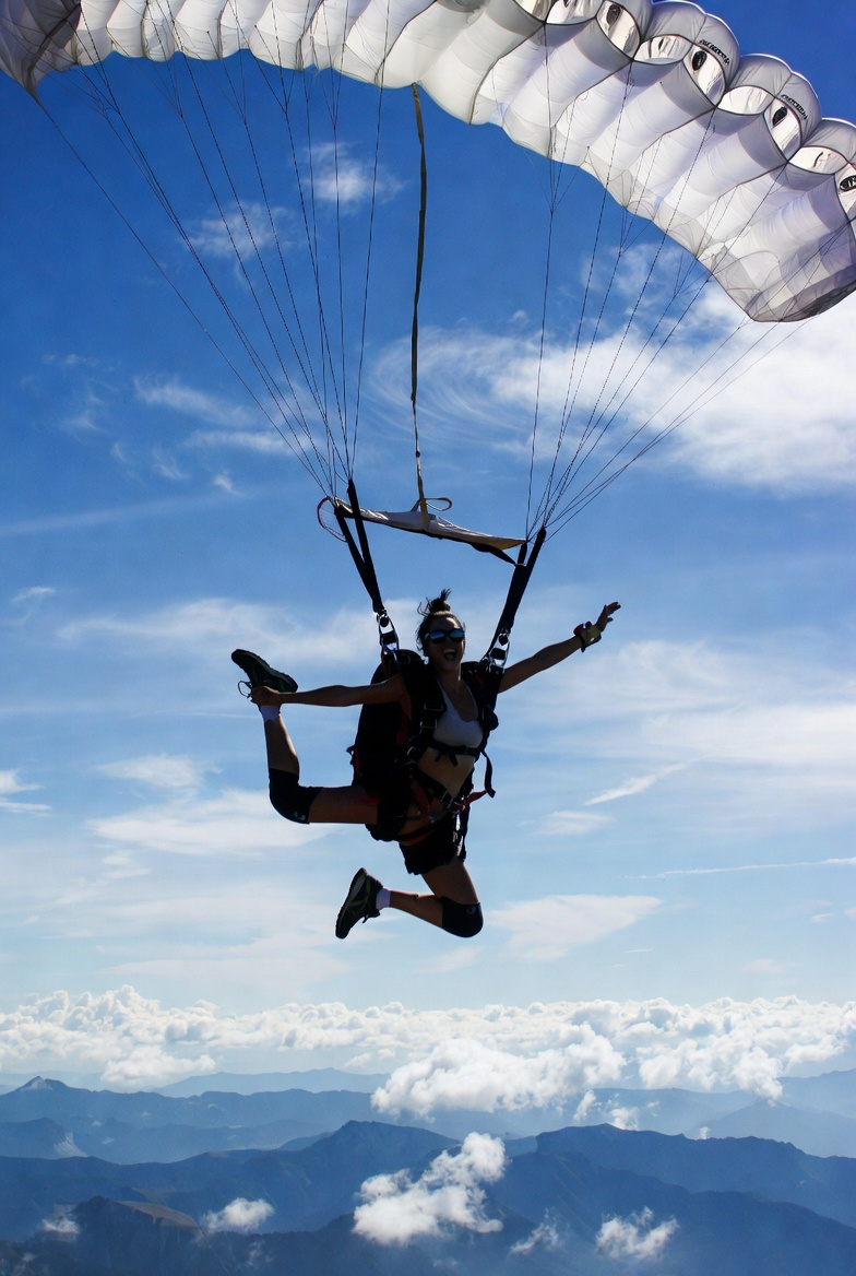 yoga pose in a parachute