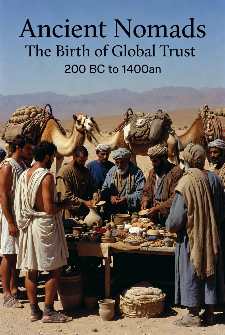 Nomads trading in the desert generated by grok AI