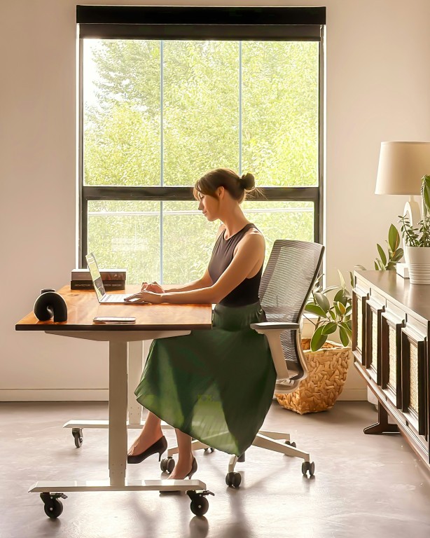 Adjustable ergonomic office chair at a home desk